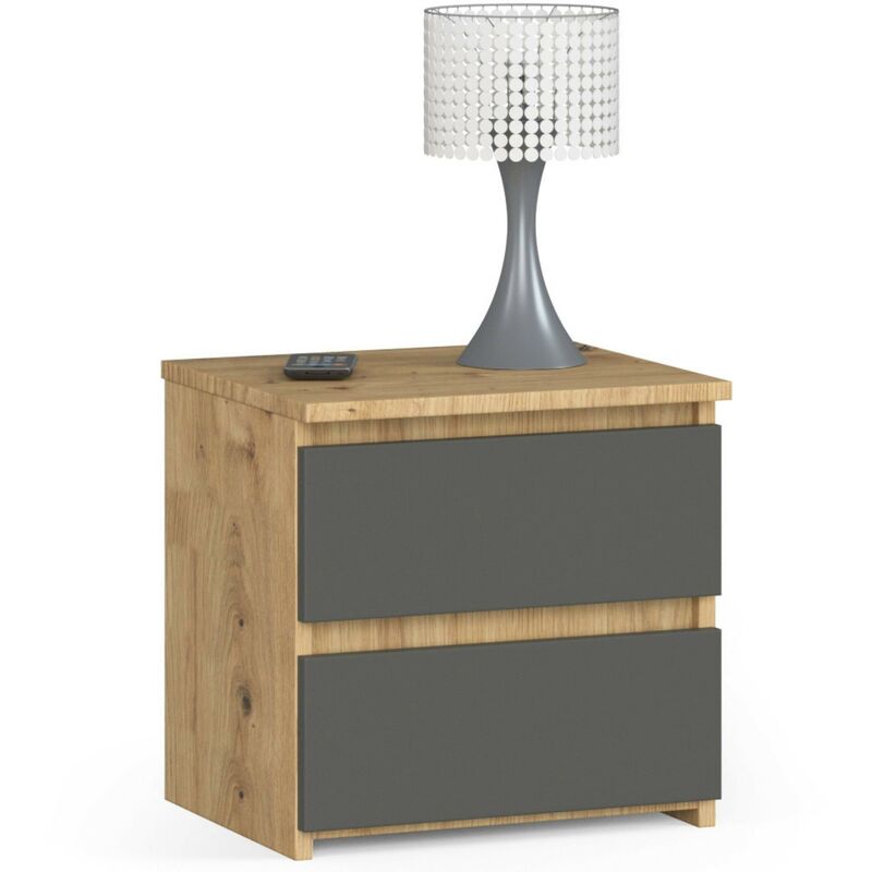 Table de chevet Akord CL2 Chêne Artisan 40 cm 2 tiroirs façade Gris Graphite 40x35x40 cm