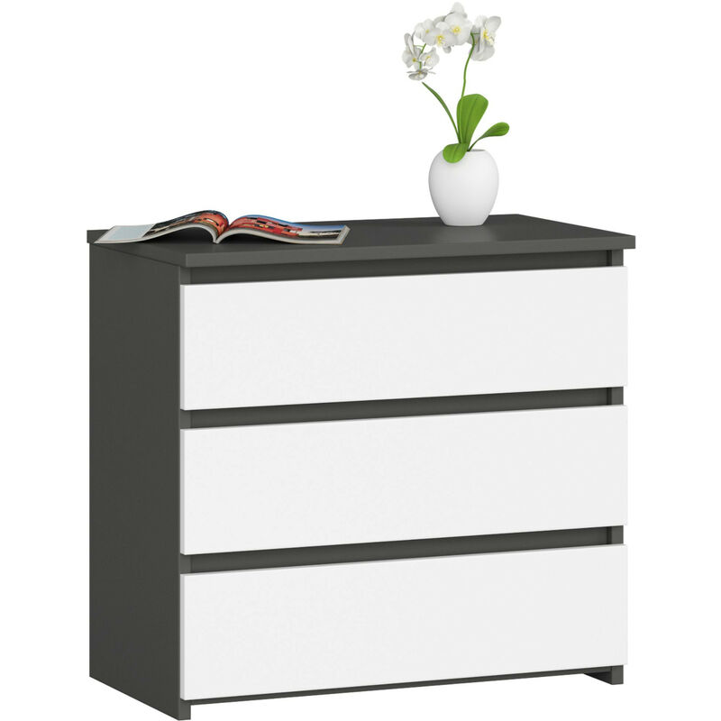 Akord - Table de chevet CL3 Gris Graphite 60 cm 3 tiroirs façade Blanche 60x35x57 cm