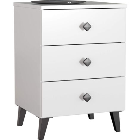Table de chevet AKORD MOBI Blanc 40 cm 3 tiroirs façade Blanche 40x37x58 cm