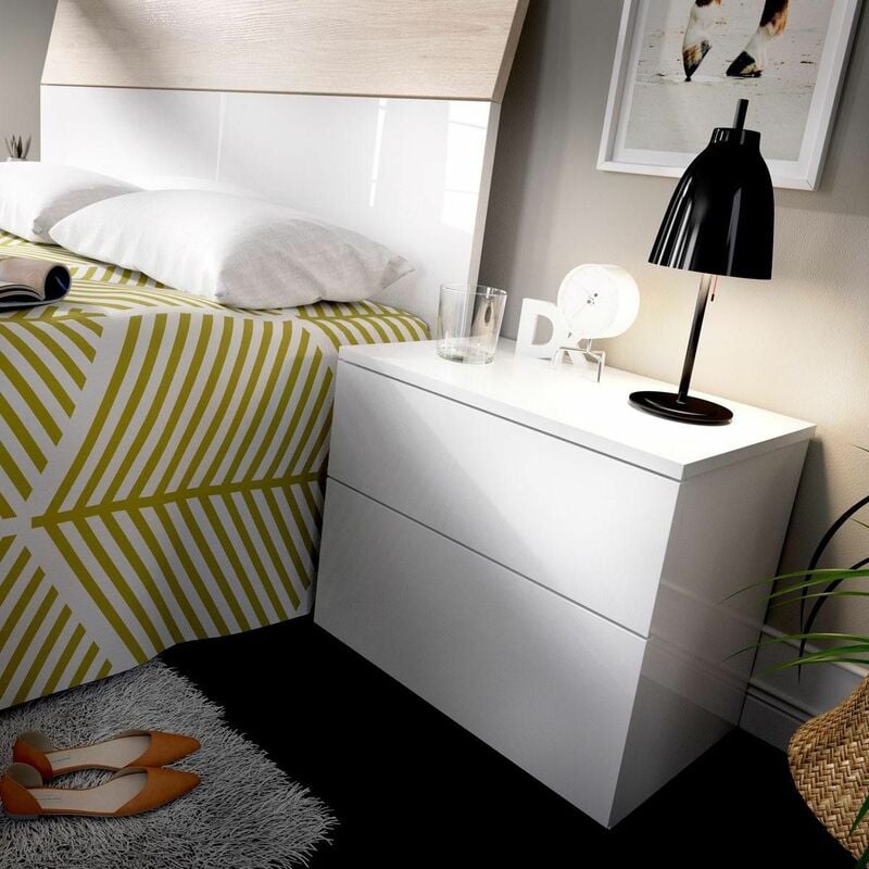 Dekit - Table de chevet blanche Alice Blanc 52 x 42 x 34 cm - Blanc