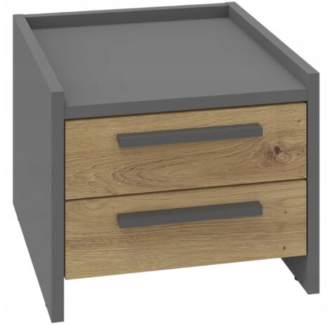 Table de chevet ALTIVO 2SN, chêne artisanal anthracite, 2 tiroirs, table de chevet basse