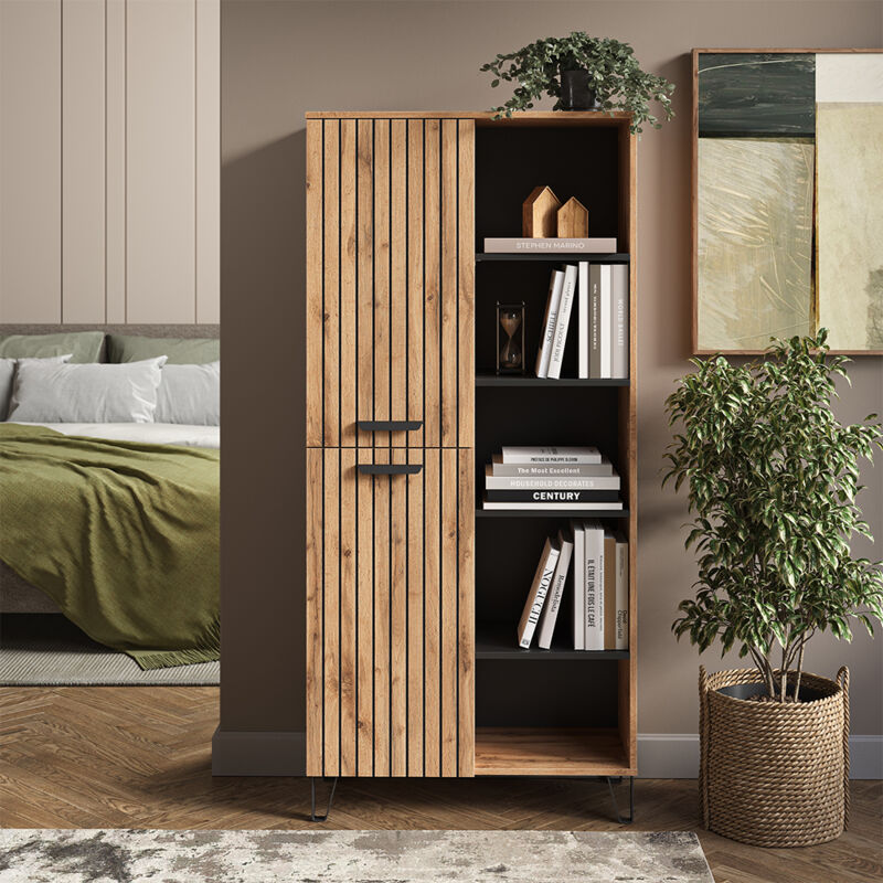 Vicco – Vestiaire Amber en chêne Wotan 80x172cm – 5 compartiments – Panneau de particules 16mm – Pour rangement entrée