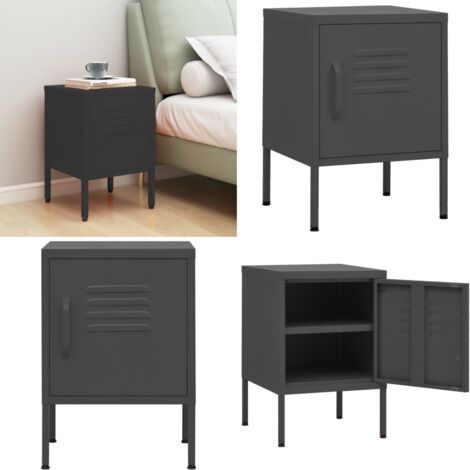 Table de chevet Anthracite 35x35x51 cm Acier - Table De Chevet - Meuble De Chambre - Table D'appoint - Table Design - Table Noire - Home & Living