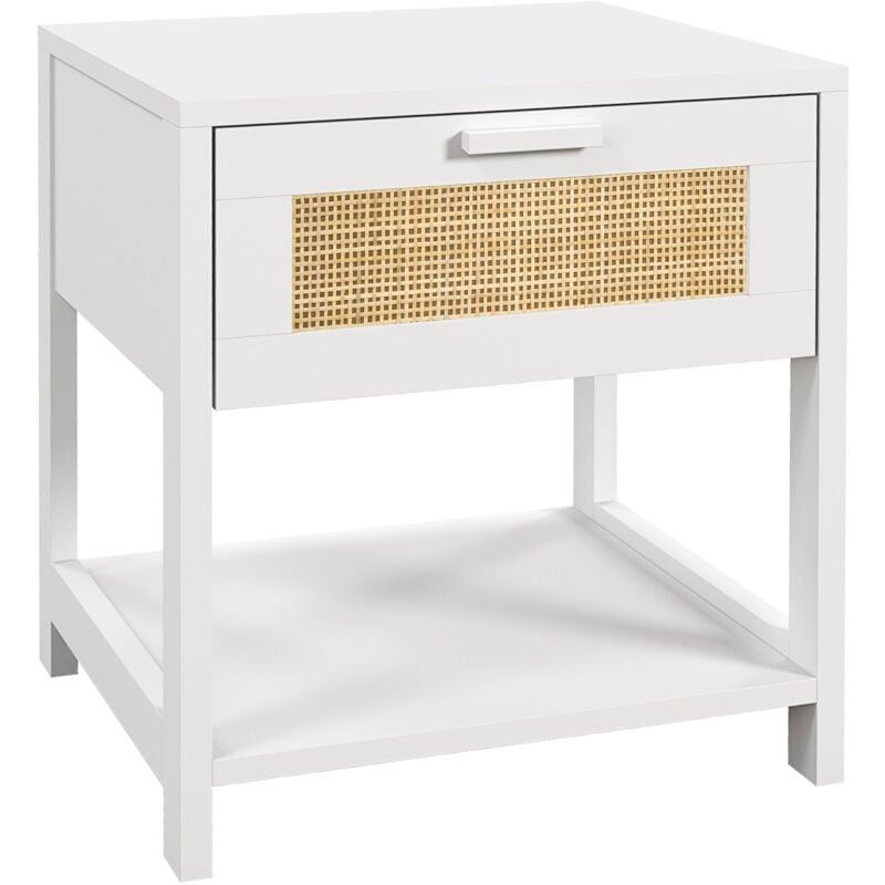 MH - Table de chevet aphrodite blanche et rotin
