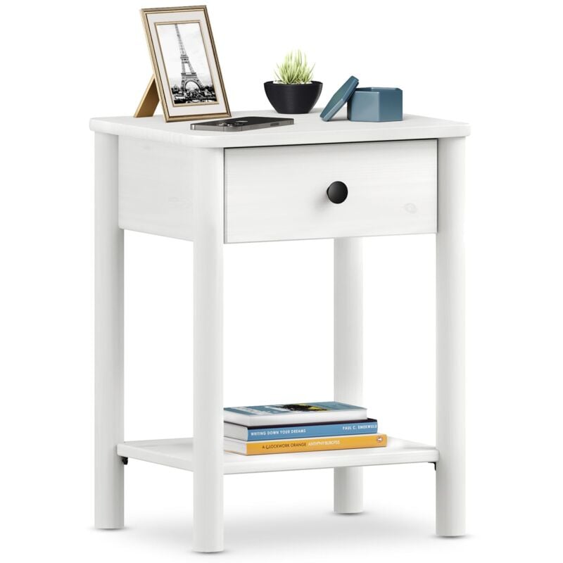 Idimex - Table de chevet apoana avec tiroir – En pin massif lasuré blanc