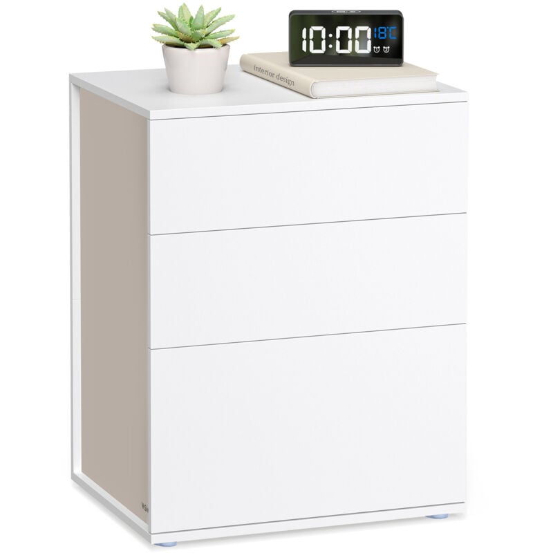 Table de Chevet, Assemblage Ultra-rapide sans Outil Toolless, avec Multiprise et Tiroirs, Moderne, Chambre, Salon, 35 x 45 x 58,7 cm, Blanc Mat et