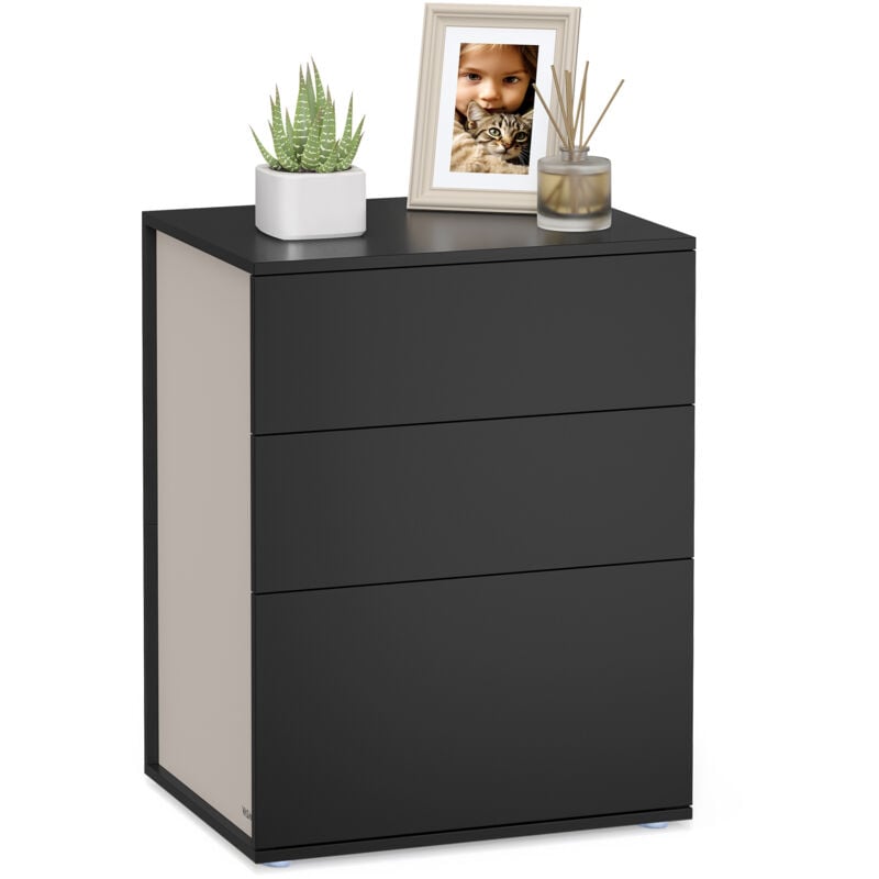 Table de Chevet , Assemblage Ultra-rapide sans Outil Toolless, avec Multiprise et Tiroirs, Moderne, Chambre, Salon, 35 x 45 x 58,7 cm, Noir d'Encre