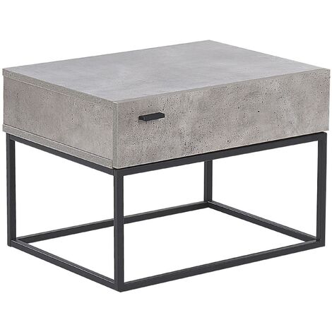 Table de Chevet au Style Industriel avec Structure en Métal Noir et Corps Effet Béton Gris avec Tiroir Pratique Intégré Beliani - Gris