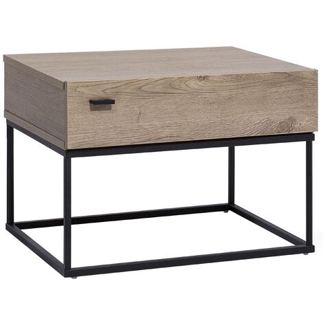 Table de Chevet au Style Industriel avec Structure en Métal Noir et Corps Effet Bois Foncé avec Tiroir Pratique Intégré Beliani - Bois foncé