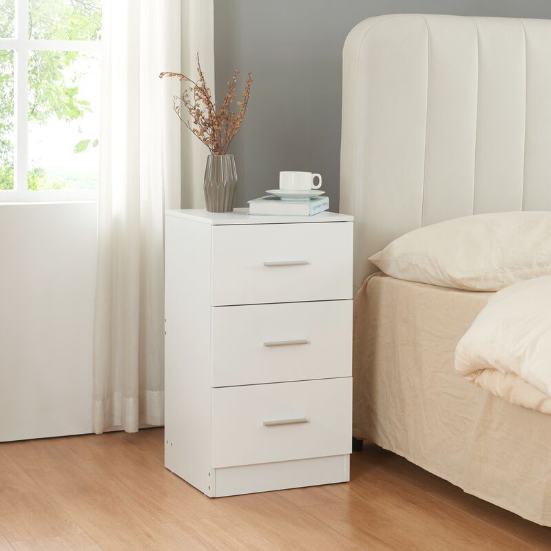 Table de chevet Aurdal avec 3 tiroirs panneau de particules 66 x 37 x 35 cm blanc brillant [en.casa]