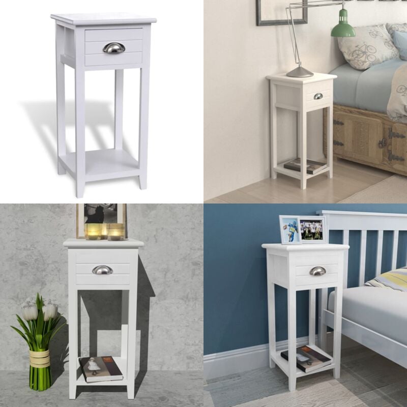 Table de chevet avec 1 tiroir Blanc - Meuble De Chambre - Table De Chevet - Commode - Rangement Nuit - Blanc - Home & Living