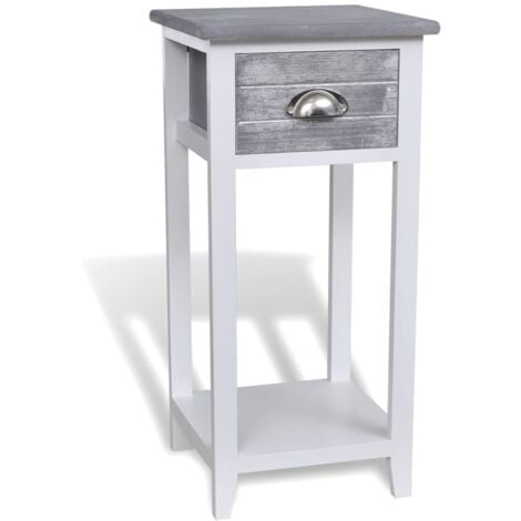 VIDAXL Table de chevet avec 1 tiroir Gris et blanc