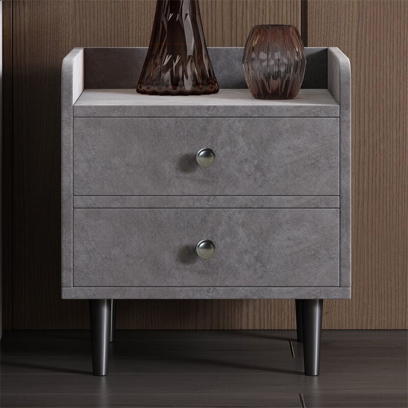 Table de chevet avec 2 tiroirs, 43.5x35.5x49cm, rangement dans le salon et la chambre, mdf, velours, gris