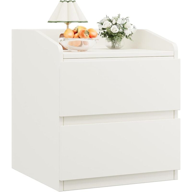 Table de Chevet - avec 2 Tiroirs - Blanc - 40x60x58cm - pour Chambre, Salon, Style Moderne