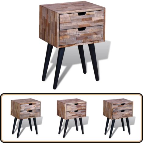 Table de chevet avec 2 tiroirs Bois de teck recyclé - Meuble De Chevet - Table De Nuit - Commode - Tiroir - Teck Recyclé