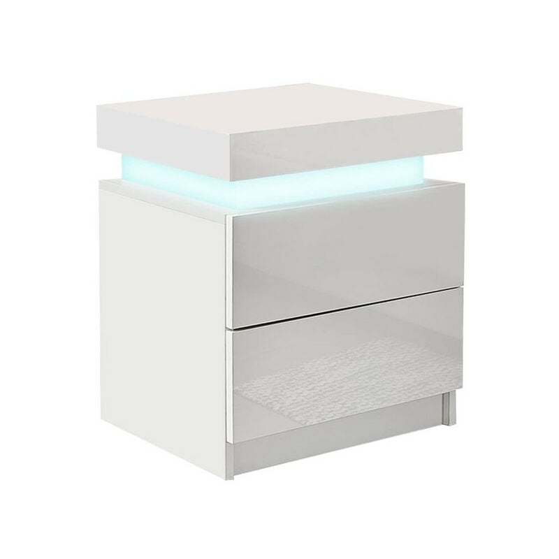 Table de Chevet avec 2 tiroirs et 16 Couleurs led, 2 tiroirs Table de Chevet pour Salon, Chambre à Coucher, Blanc