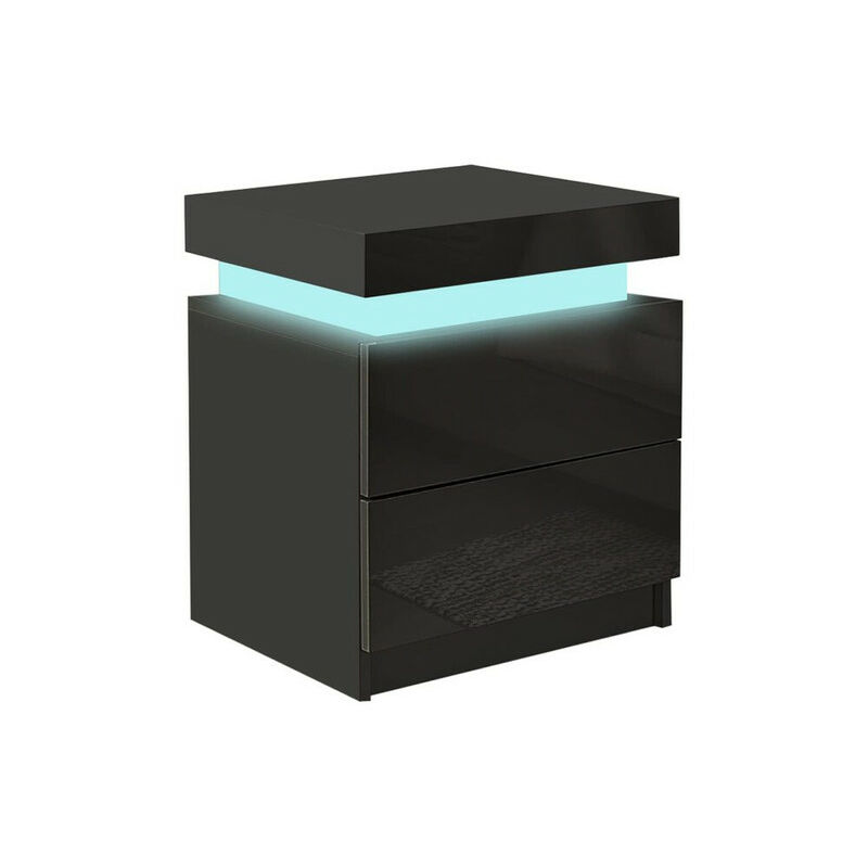 Table de Chevet avec 2 tiroirs et 16 Couleurs led, 2 tiroirs Table de Chevet pour Salon, Chambre à Coucher, Noir