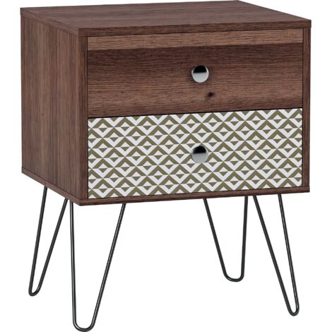 Table de chevet avec 2 tiroirs pieds en acier, style bohème pour chambre et salon, 45x39x55,5 cm marron
