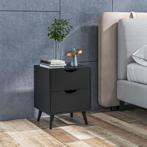 Table de chevet avec 2 tiroirs, style scandinave pour chambre et salon, 40 x 35 x 50,5 cm, noire