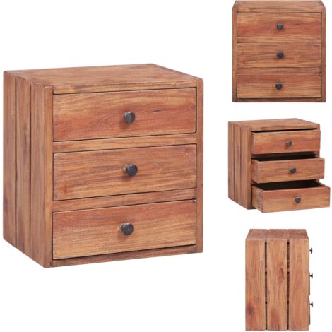 Table de chevet avec 3 tiroirs 35x25x35 cm bois d'acajou massif - Table De Chevet - Meuble De Chambre - Table Nuit - Bois Acajou - Design Rustique