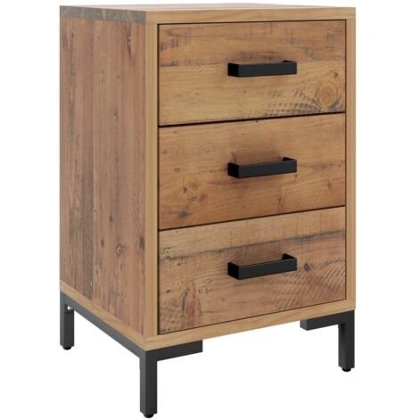 Table de chevet avec 3 tiroirs 40 x 30 x 55 cm bois de pin massif MDF et métal DEC034103