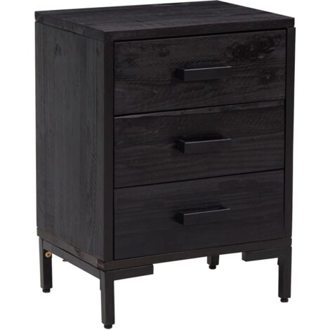 Table de chevet avec 3 tiroirs 40 x 30 x 55 cm bois de pin noir et métal DEC034402