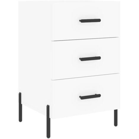 Table de chevet avec 3 tiroirs 40 x 40 x 66 cm bois d'ingénierie blanc et fer DEC033400