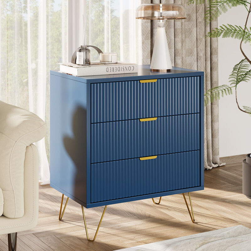 Blanketswarm - Table de Chevet avec 3 Tiroirs 60x40x70cm, Table de chevet Moderne, Design à Rayures Verticales, Petite Commode avec Pieds et Poignées