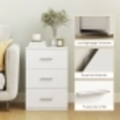 Table de chevet avec 3 tiroirs, commode d’appoint en MDF, couleur blanche, pour chambre à coucher