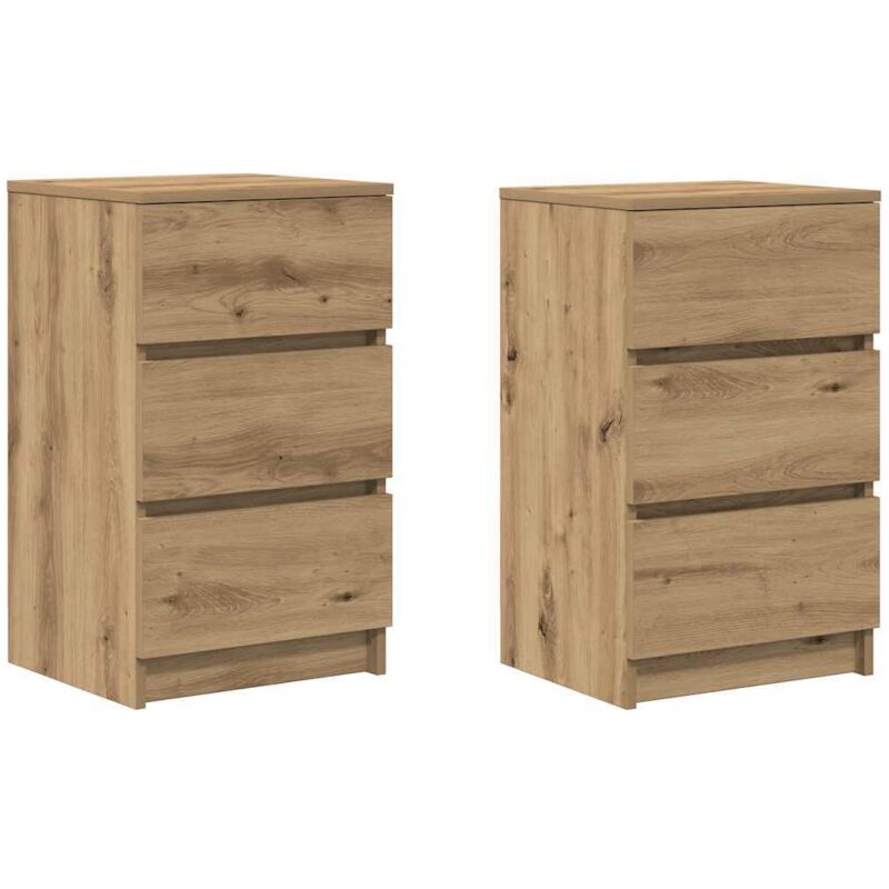 Vidaxl - Tables de chevet 3 tiroirs 2 pcs chêne artisanal 39x35x65 cm