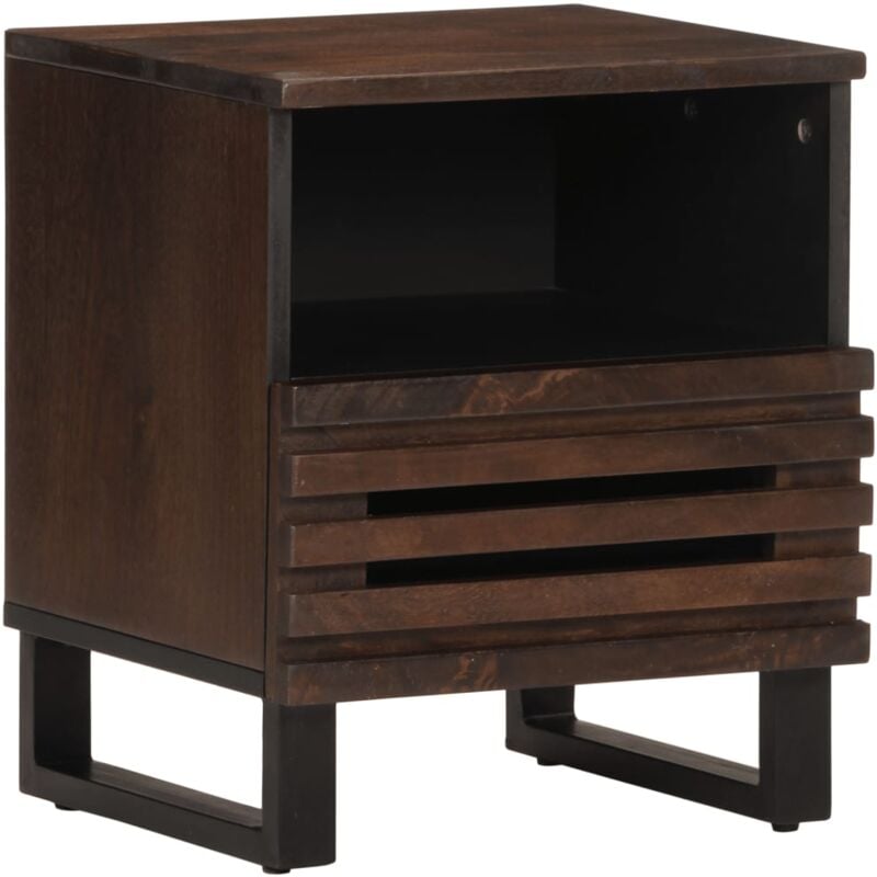 Table de chevet avec compartiment ouvert et tiroir 40 x 34 x 46 cm bois de manguier marron et acier DEC032986