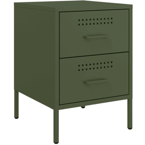 Table de chevet avec deux tiroirs 36 x 39 x 50,5 cm acier vert olive DEC034704