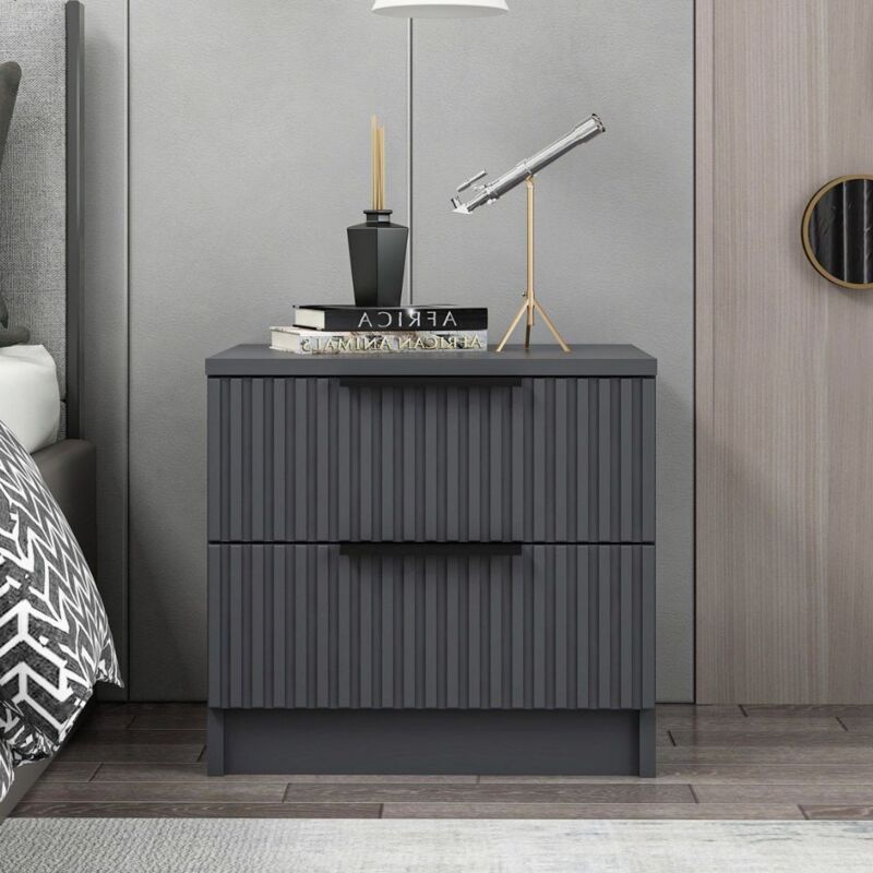 Toscohome - Table de chevet avec deux tiroirs couleur anthracite 50x40x47H cm - Wilmy