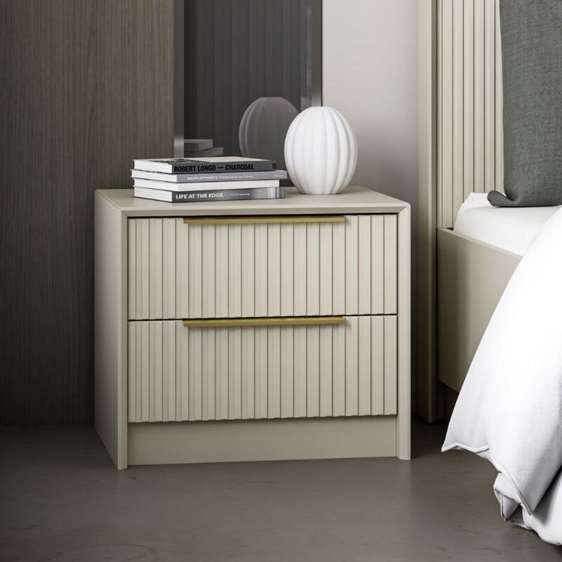 Table de chevet avec deux tiroirs effet cachemire 53x45x45H cm - Wilmy