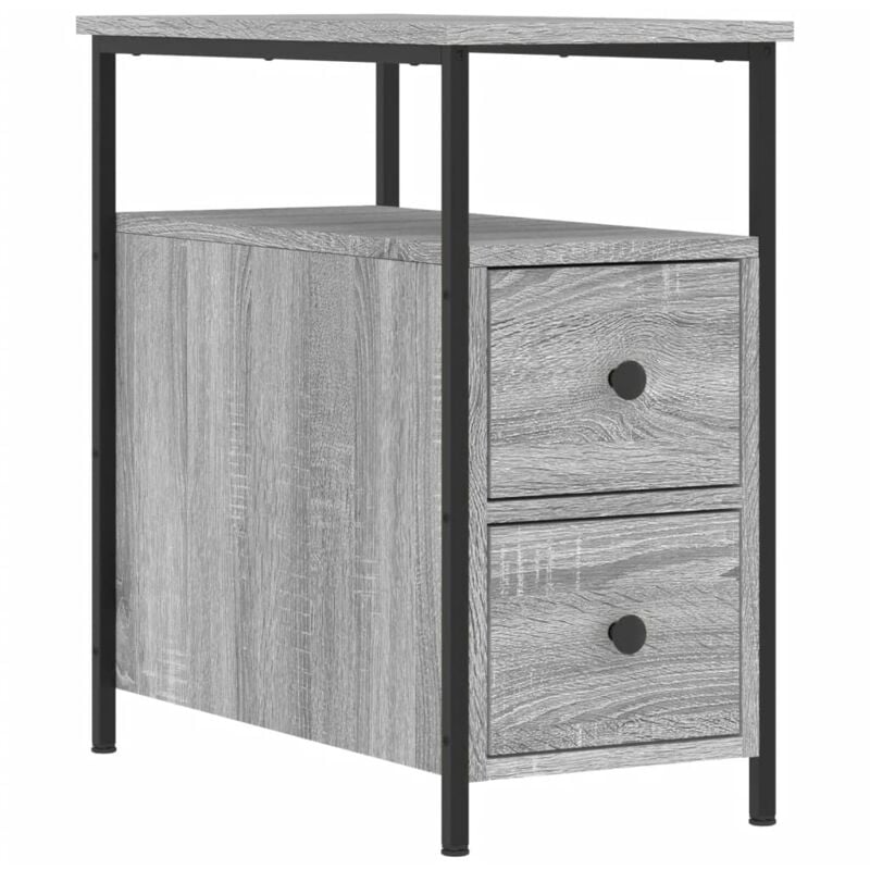 Table de chevet avec deux tiroirs et compartiment ouvert 30 x 60 x 60 cm bois d'ingénierie gris DEC034583