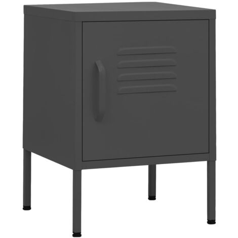 Table de chevet avec étagères avec porte 35 x 35 x 51 cm acier anthracite DEC033091