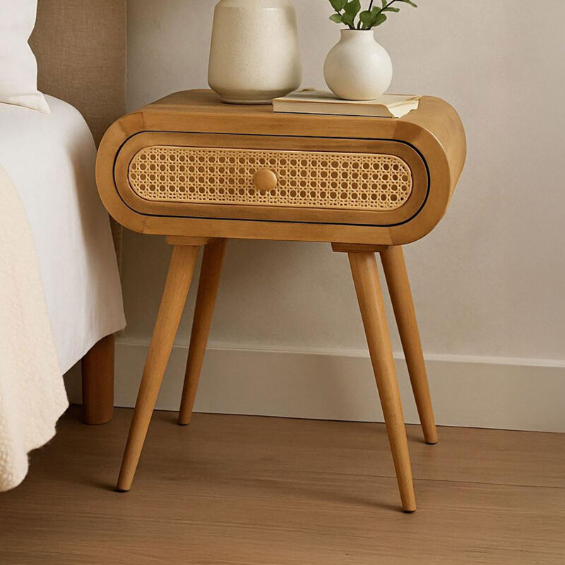 M&s - Table de chevet avec façade en rotin
