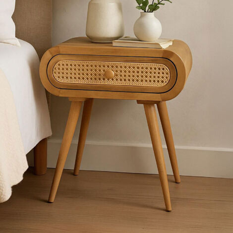Table de chevet avec façade en rotin