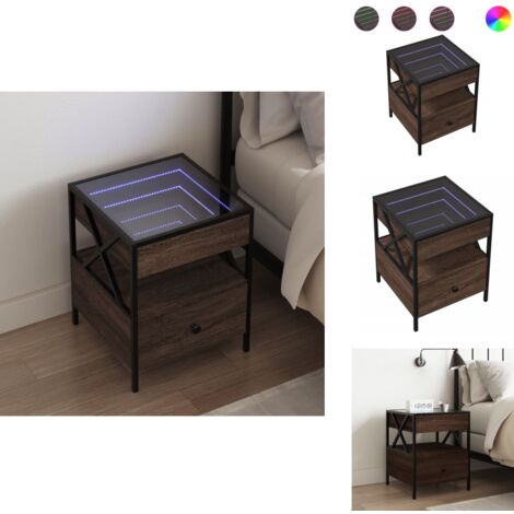 Table de chevet avec LED infini chêne marron 40x40x51 cm - Table De Chevet - Tables De Chevet - Armoire De Lit - Table D'appoint De Chambre À Coucher