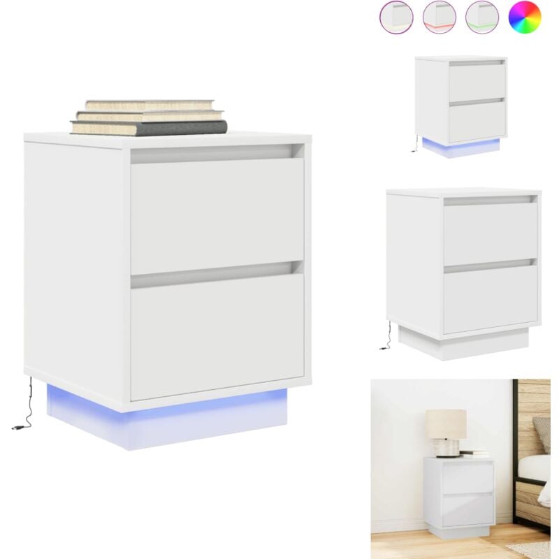Table de chevet avec lumières led blanc 38x34x50 cm - Table De Chevet - Tables De Chevet - Table De Nuit - Armoire De Lit