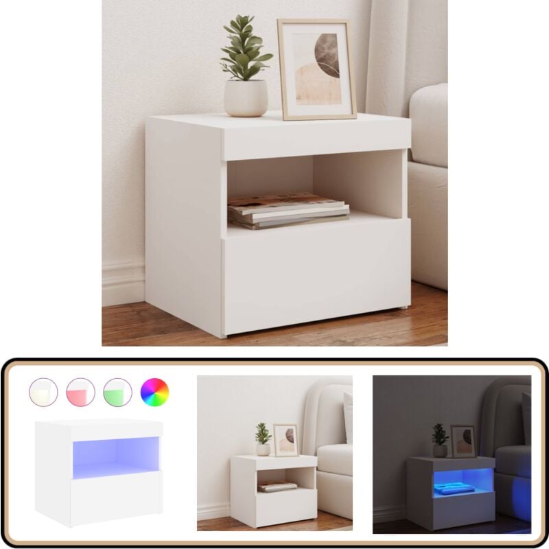 Table de chevet avec lumières led blanc 50x40x45 cm - Table De Chevet - Table Nuit - Lampe Led - Éclairage Led - Mobilier Chambre