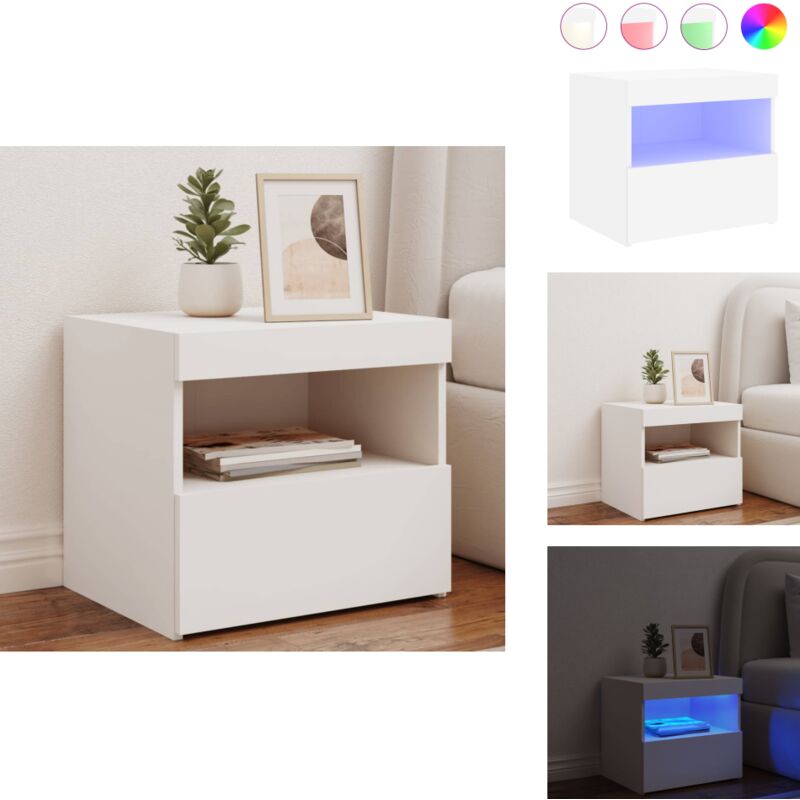 Table de chevet avec lumières led blanc 50x40x45 cm - Table De Chevet - Table Nuit - Lampe Led - Éclairage Led - Mobilier Chambre