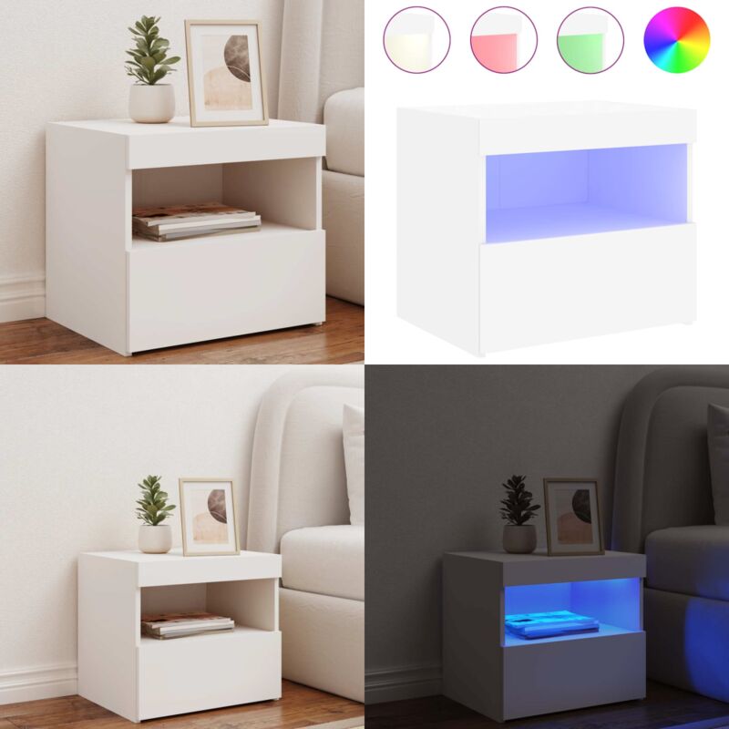 Table de chevet avec lumières led blanc 50x40x45 cm - Table De Chevet - Table Nuit - Lampe Led - Éclairage Led - Mobilier Chambre - Home & Living