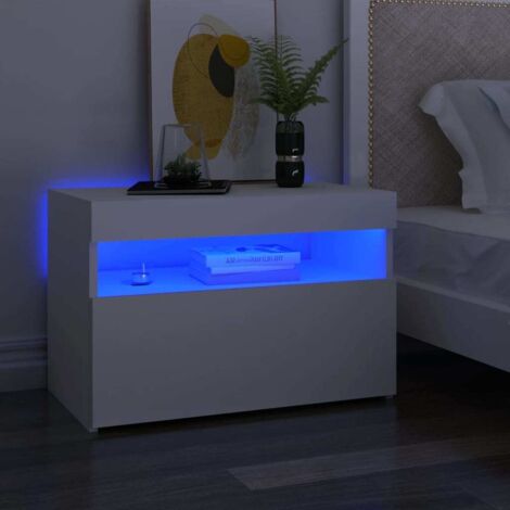 VIDAXL Table de chevet en bois élégante disponible en différentes couleurs avec LED avec porte Couleur : Blanc