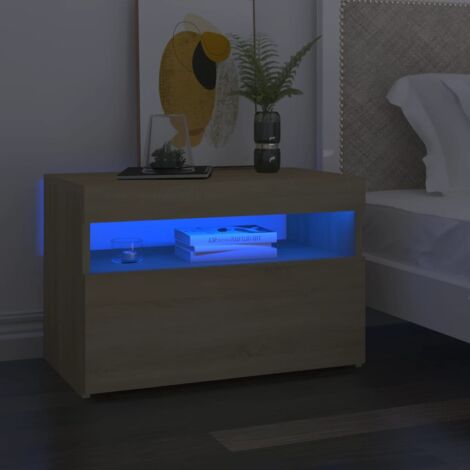Table de chevet avec lumières LED chêne  60x35x40 cm