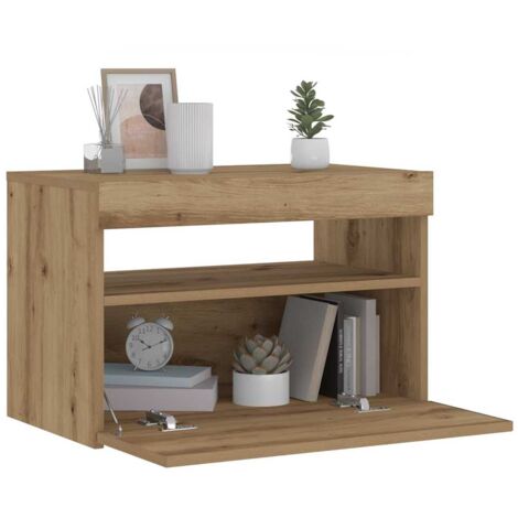 Table de chevet avec lumières LED chêne artisanal 60x35x40 cm vidaXL