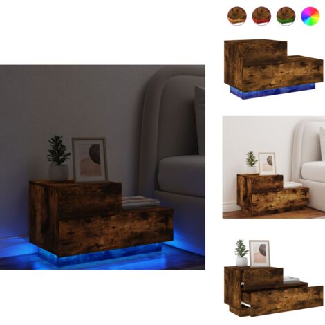 Table de chevet avec lumières LED chêne fumé 70x36x40,5 cm - Table De Nuit - Table Basse - Lampe De Chevet - Luminaire LED - Meubles De Chambre