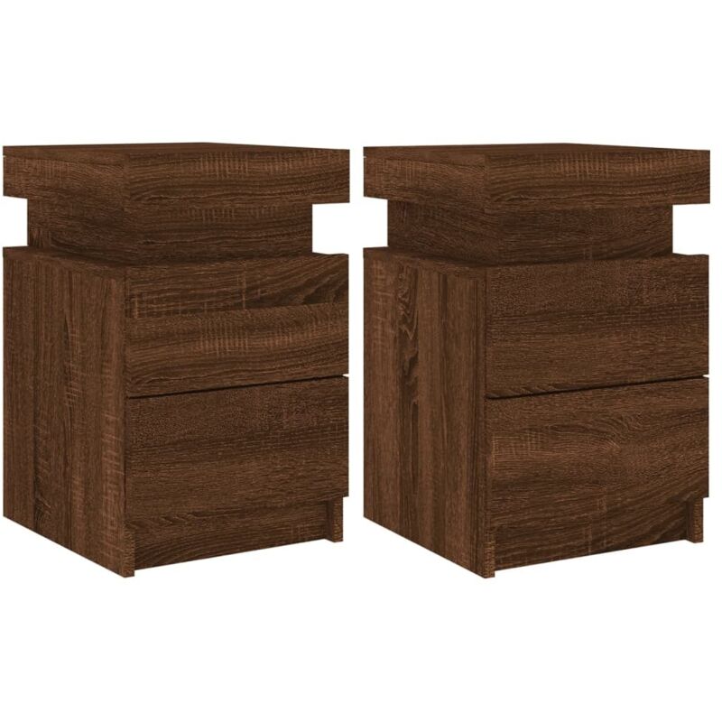 Tables de chevet et lumières led 2 pcs chêne marron 35x39x55 cm