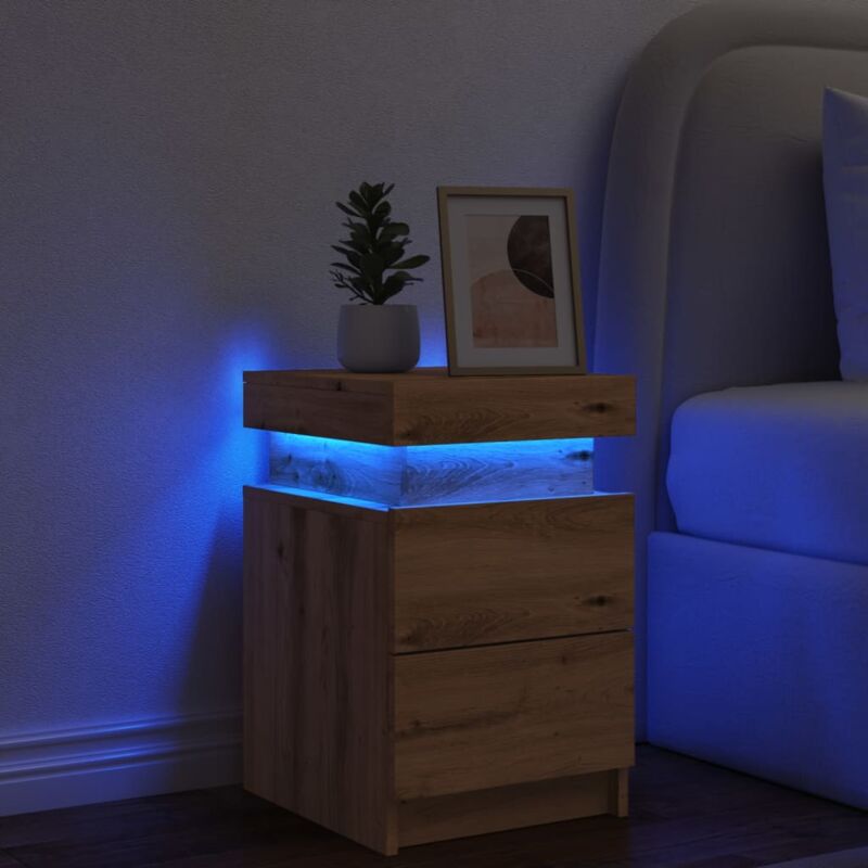 Table de chevet avec led chêne artisanal bois d'ingénierie Vidaxl