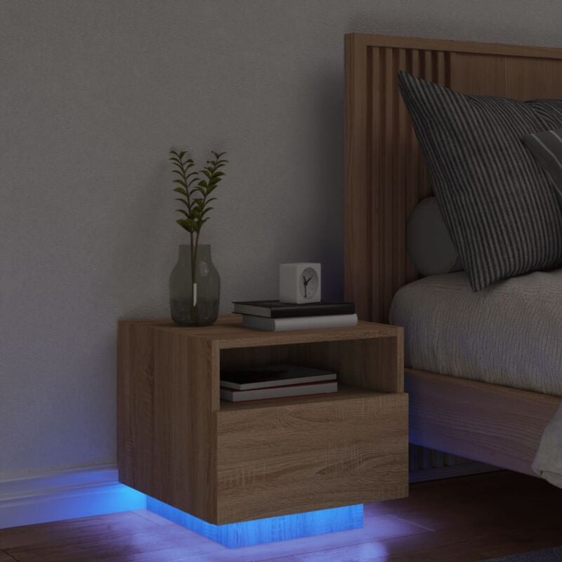 Table de chevet avec lumières led chêne sonoma 40x39x37 cm Vidaxl